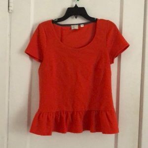 Anthropologie Orange Ruffle Top